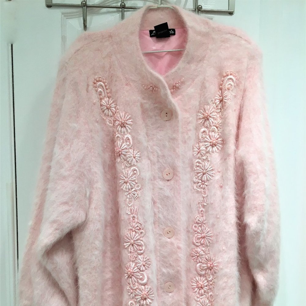 Lee Sands Pink Rabbit Angora Hair Sweater 1X